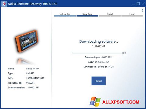 スクリーンショット Nokia Software Recovery Tool Windows XP版