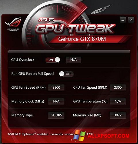 スクリーンショット ASUS GPU Tweak Windows XP版