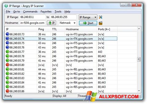 スクリーンショット Angry IP Scanner Windows XP版