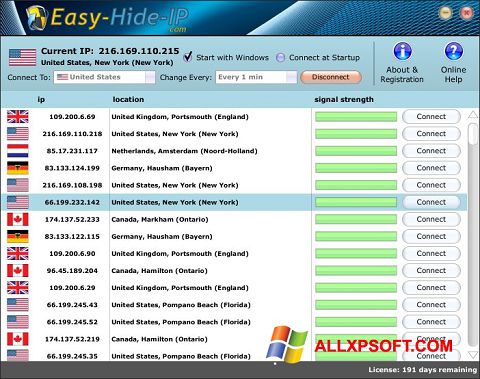 スクリーンショット Hide IP Easy Windows XP版