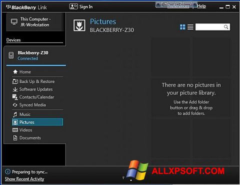 スクリーンショット BlackBerry Link Windows XP版