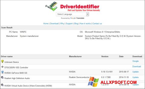 スクリーンショット Driver Identifier Windows XP版