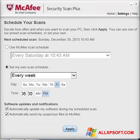 スクリーンショット McAfee Security Scan Plus Windows XP版