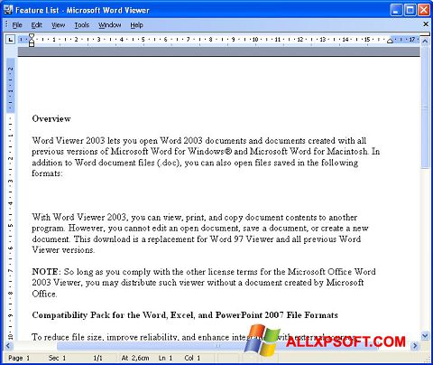 スクリーンショット Word Viewer Windows XP版