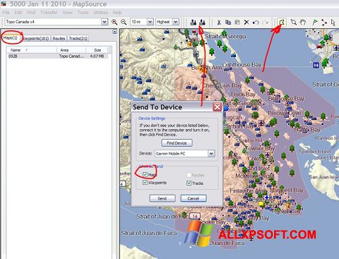 スクリーンショット MapSource Windows XP版