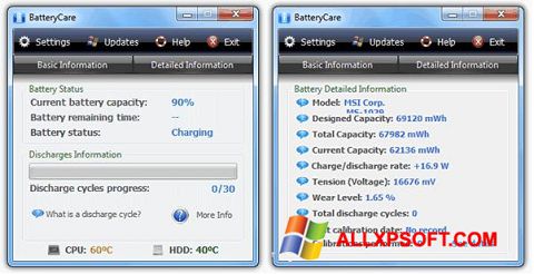 スクリーンショット BatteryCare Windows XP版