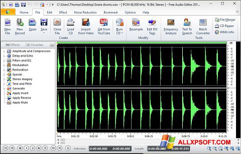 スクリーンショット Free Audio Editor Windows XP版