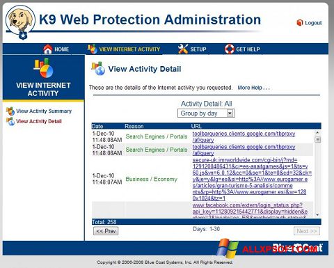 スクリーンショット K9 Web Protection Windows XP版