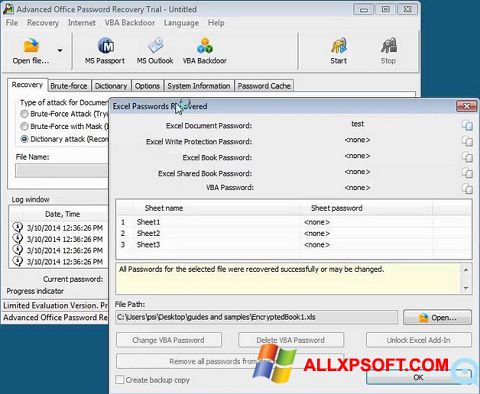 スクリーンショット Advanced Office Password Recovery Windows XP版