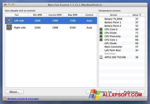 スクリーンショット Macs Fan Control Windows XP版