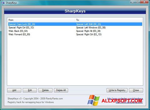 スクリーンショット SharpKeys Windows XP版