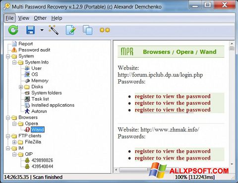 スクリーンショット Multi Password Recovery Windows XP版