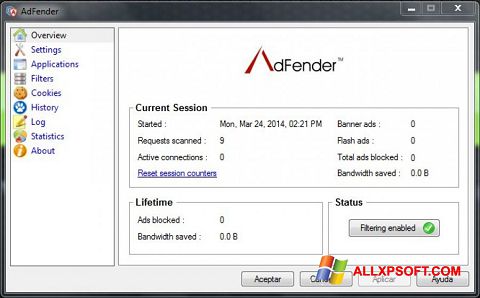 スクリーンショット AdFender Windows XP版