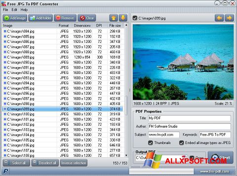 スクリーンショット JPG to PDF Converter Windows XP版