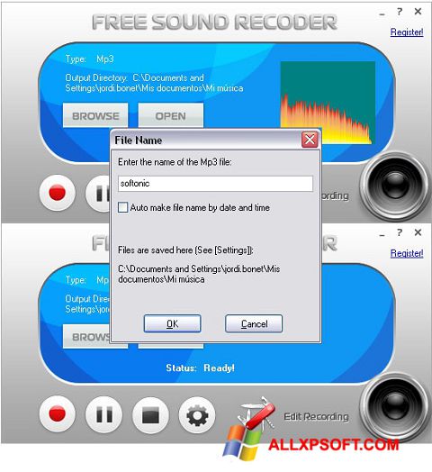 スクリーンショット Free Sound Recorder Windows XP版