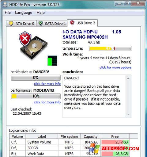 スクリーンショット HDDlife Windows XP版