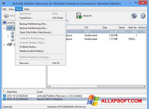 スクリーンショット Active Partition Recovery Windows XP版