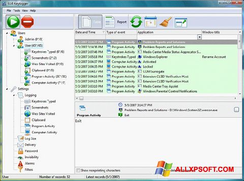 スクリーンショット Keylogger Windows XP版