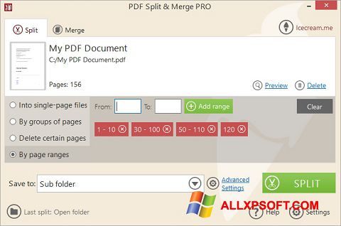 スクリーンショット PDF Split and Merge Windows XP版