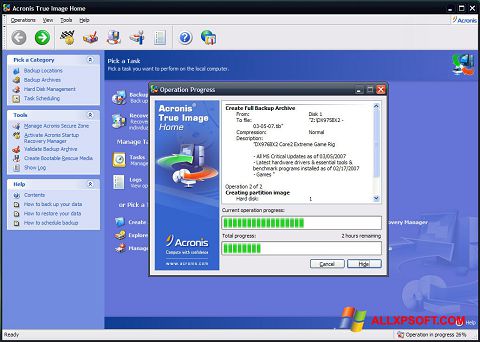 スクリーンショット Acronis True Image Windows XP版