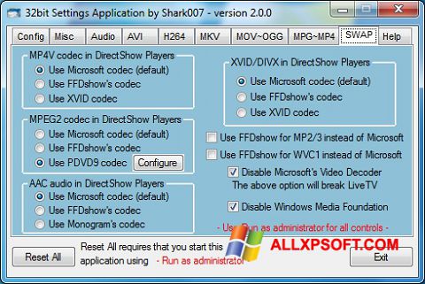スクリーンショット ADVANCED Codecs Windows XP版