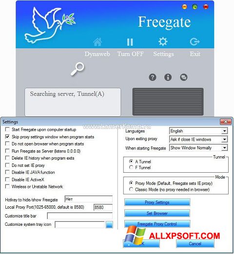 スクリーンショット Freegate Windows XP版