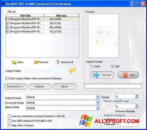 スクリーンショット PDF to DWG Converter Windows XP版