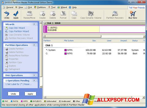 スクリーンショット EASEUS Partition Master Windows XP版
