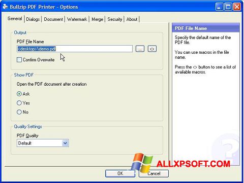スクリーンショット BullZip PDF Printer Windows XP版