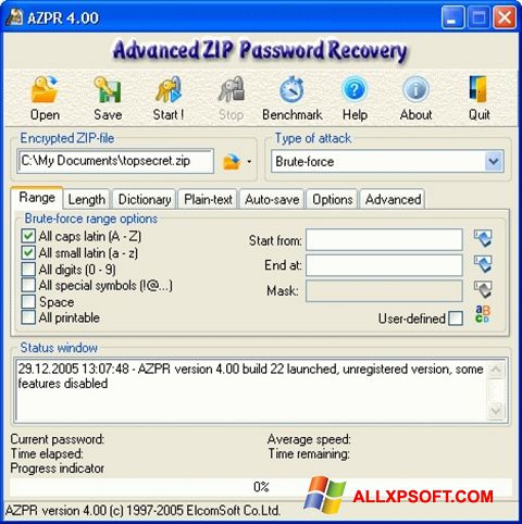 スクリーンショット Advanced Archive Password Recovery Windows XP版