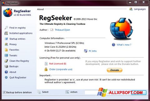 スクリーンショット RegSeeker Windows XP版