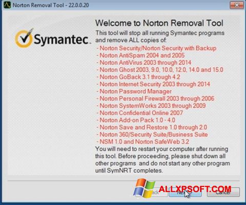 スクリーンショット Norton Removal Tool Windows XP版