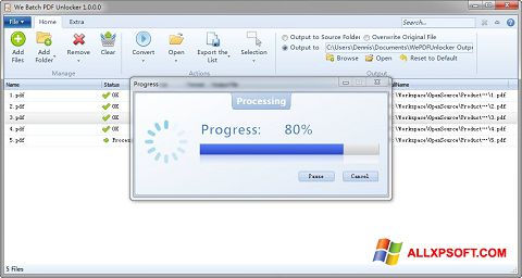 スクリーンショット PDF Unlocker Windows XP版