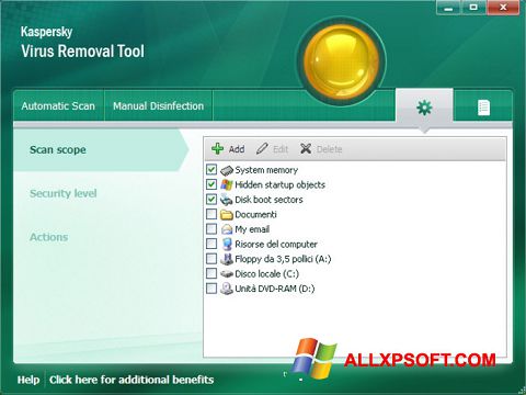 スクリーンショット Kaspersky Virus Removal Tool Windows XP版