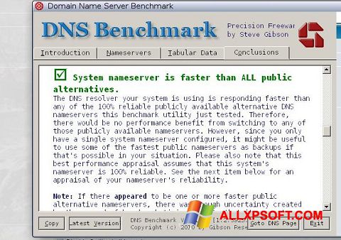 スクリーンショット DNS Benchmark Windows XP版