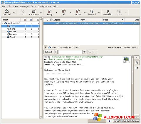 スクリーンショット Claws Mail Windows XP版