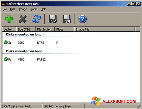 スクリーンショット SoftPerfect RAM Disk Windows XP版
