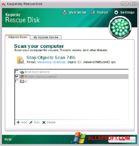 スクリーンショット Kaspersky Rescue Disk Windows XP版