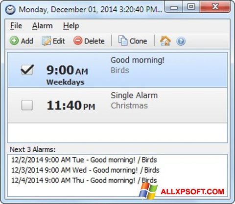 スクリーンショット Free Alarm Clock Windows XP版