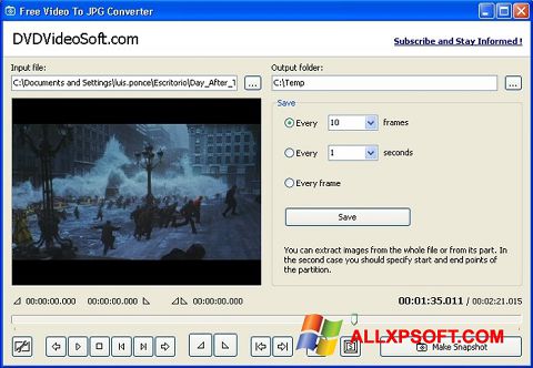 スクリーンショット Free Video to JPG Converter Windows XP版