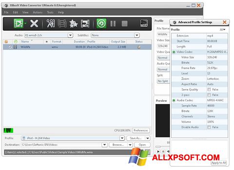 スクリーンショット Xilisoft Video Converter Windows XP版